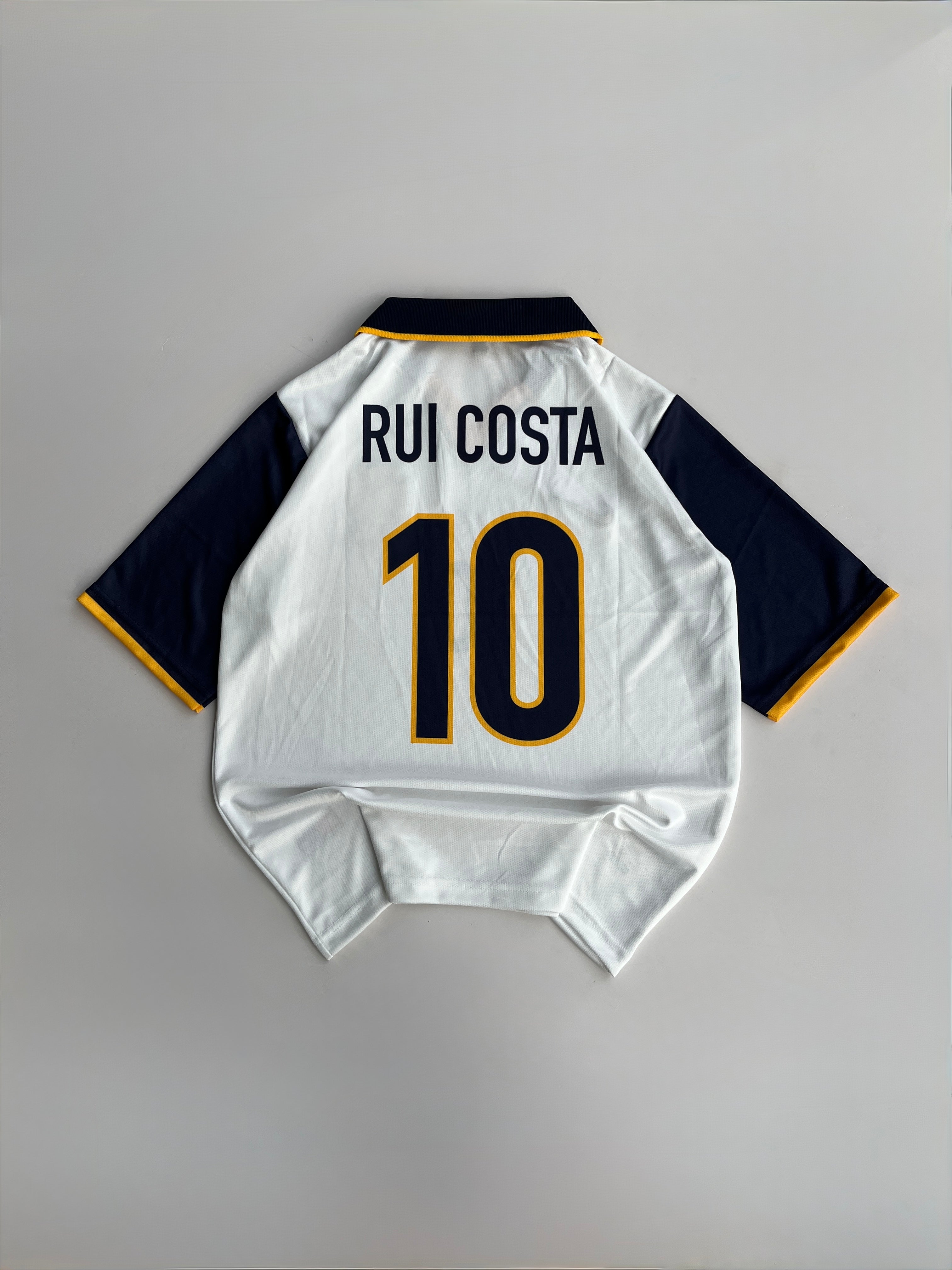 RUI COSTA 10 PORTUGAL 1998/00 SEASON AWAY KIT FIVE SLEEVE EMBROIDERY POLO