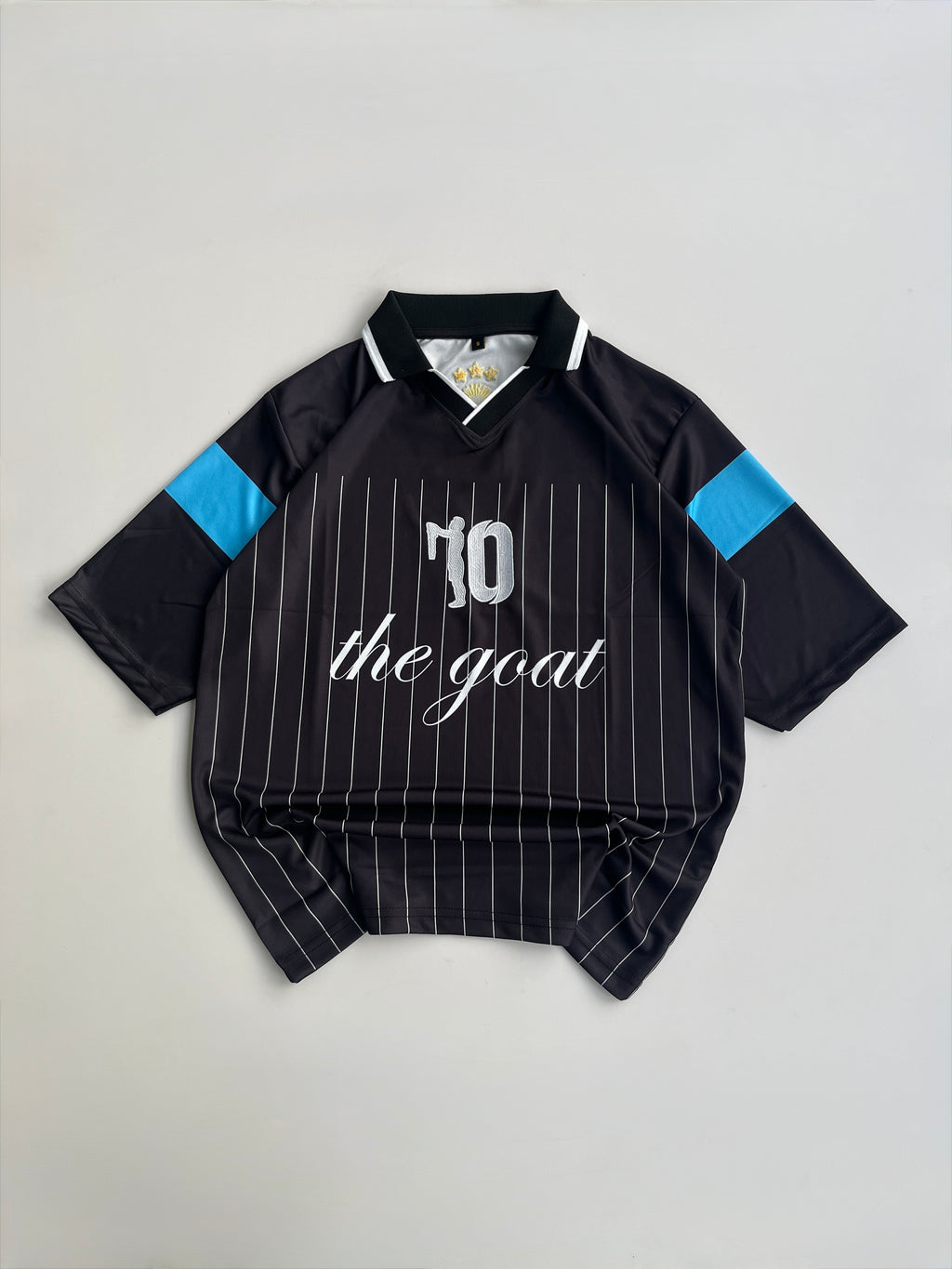 LIONEL MESSI BLACK “GOAT” SPECIAL EDITION JERSEY FIVE SLEEVE POLO EMBROIDERY