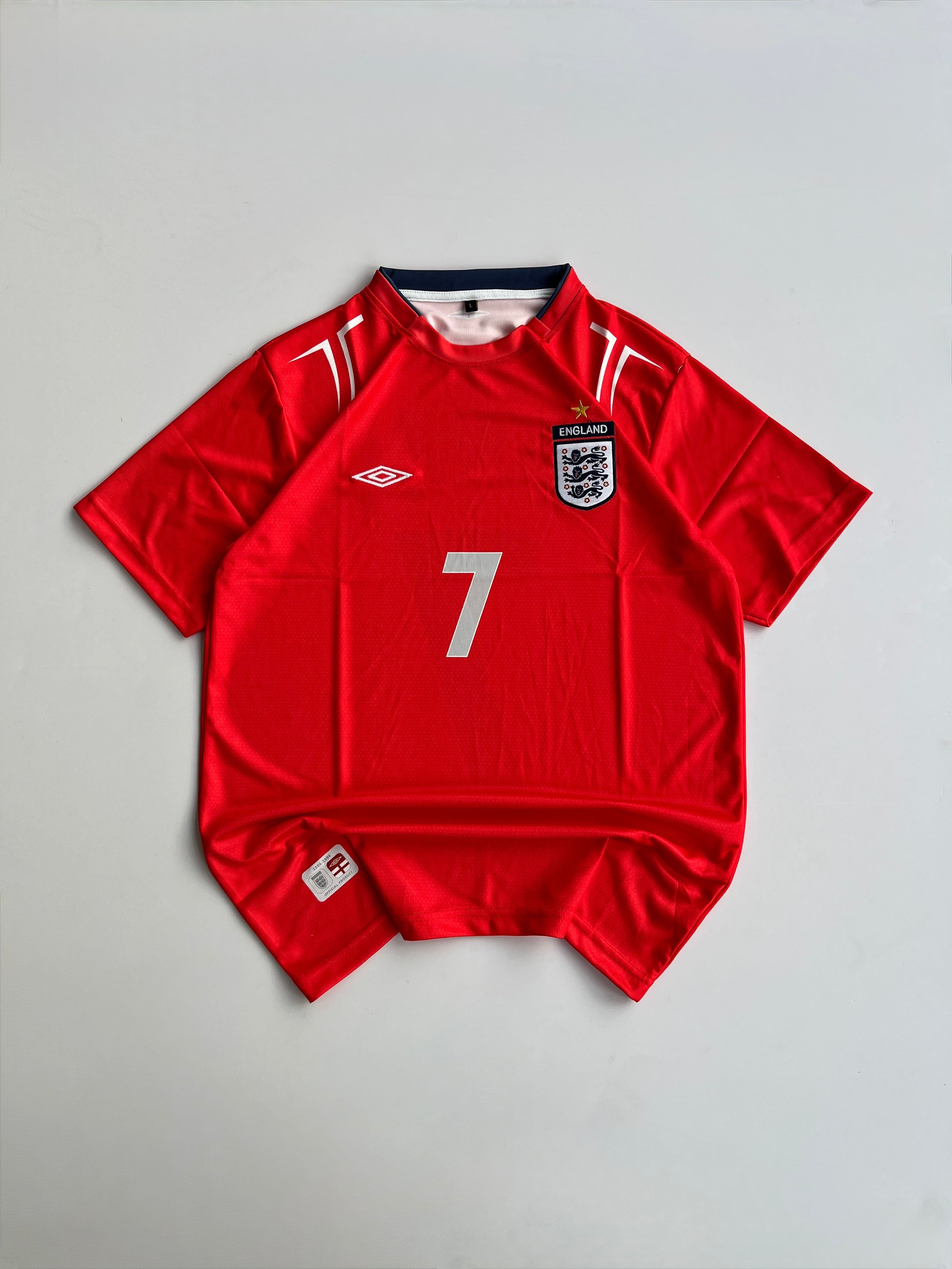 BECKHAM 7 ENGLAND 2004/06 RETRO AWAY KIT EMBROIDERY