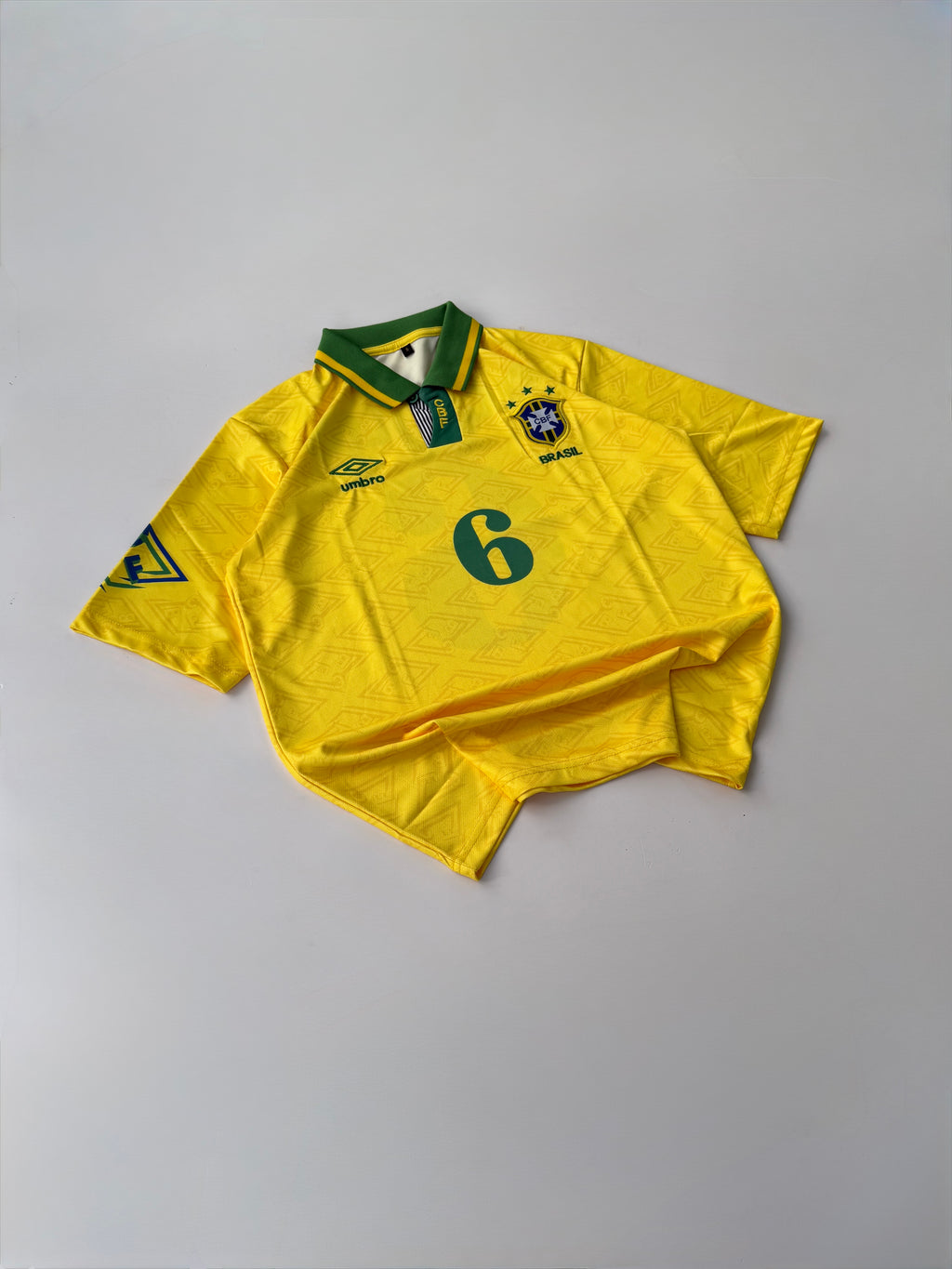 R.CARLOS 6 BRAZIL 1991/93 RETRO HOME KIT EMBROIDERY FIVE SLEEVE POLO