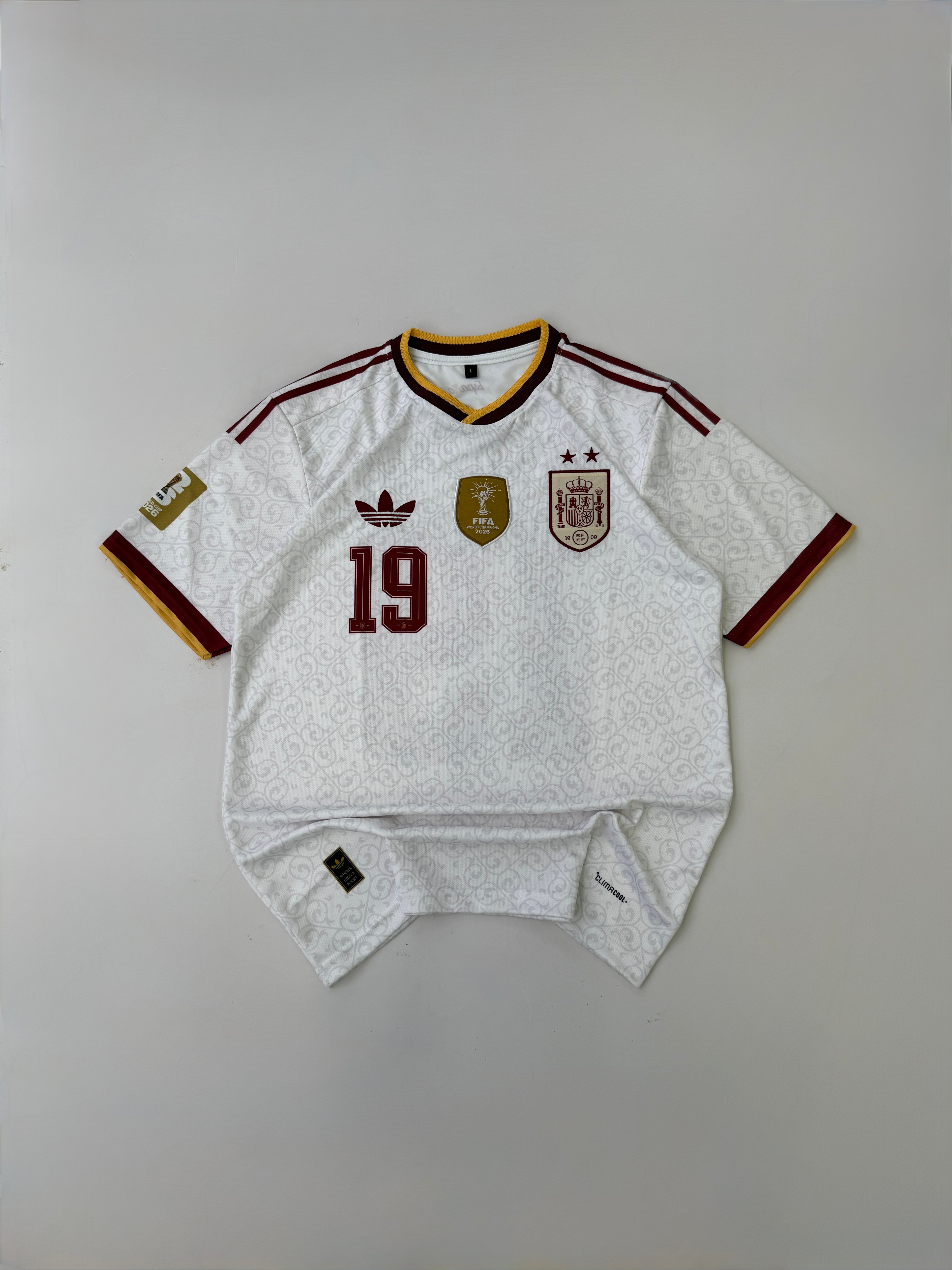 TWO STAR LAMINE YAMAL 19 SPAIN 2026 WORLD CUP AWAY CHAMPIONS KIT 
EMBROIDERY