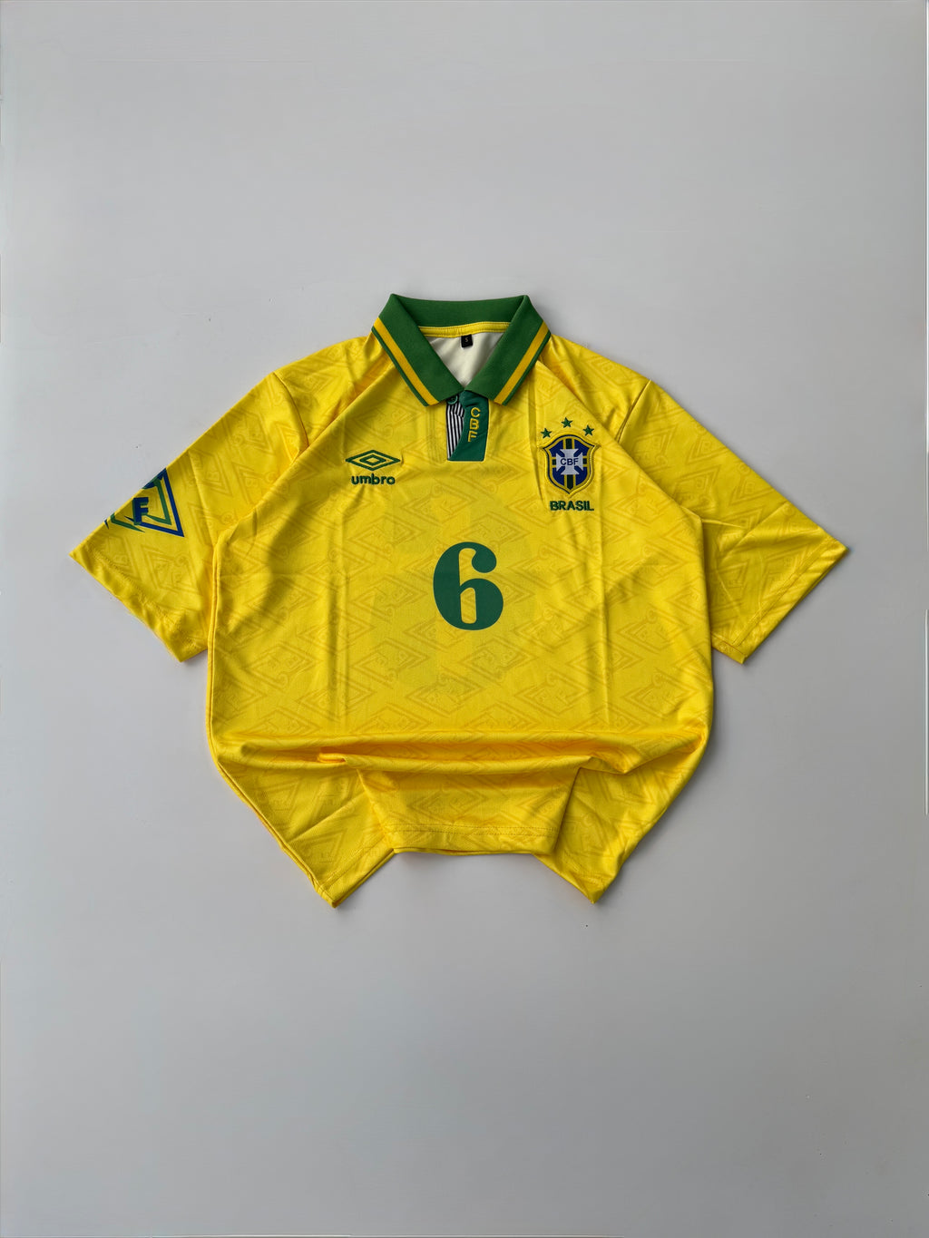 R.CARLOS 6 BRAZIL 1991/93 RETRO HOME KIT EMBROIDERY FIVE SLEEVE POLO