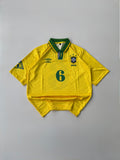 R.CARLOS 6 BRAZIL 1991/93 RETRO HOME KIT EMBROIDERY FIVE SLEEVE POLO