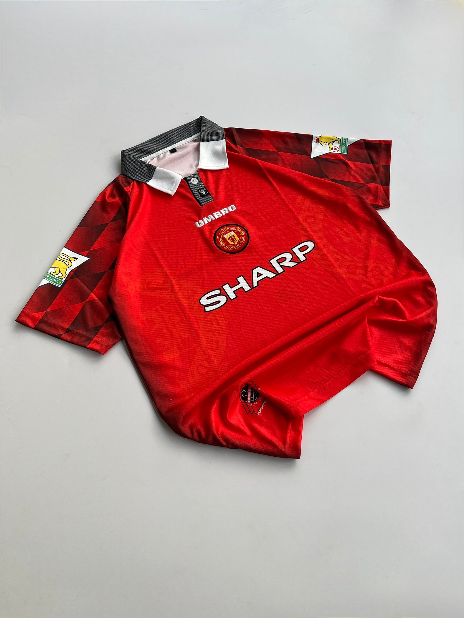 BECKHAM 7 MANCHESTER UNITED 1996/98 RETRO HOME KIT EMBROIDERY POLO