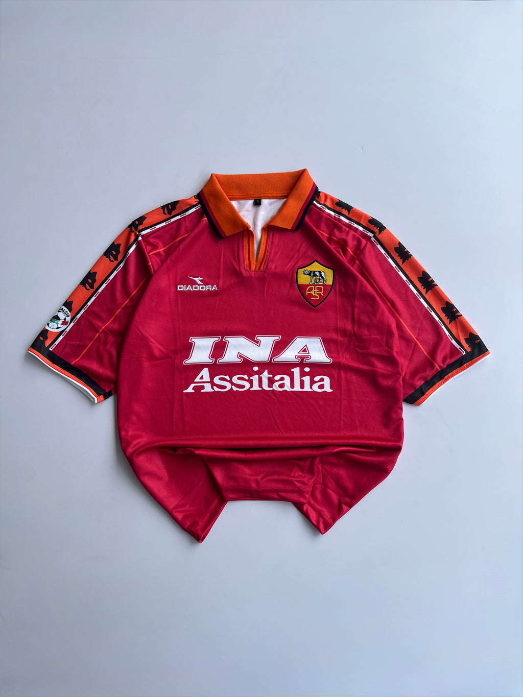 TOTTI 10 AS ROMA 1998/99 RETRO HOME KIT FIVE SLEEVE EMBROIDERY POLO