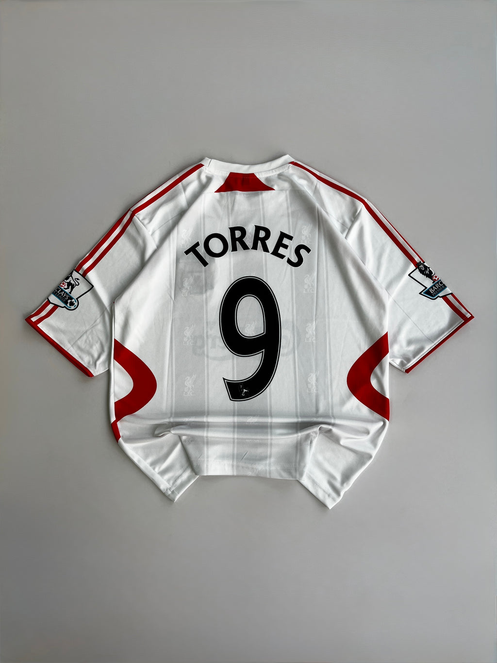 TORRES 9 LIVERPOOL 2007/08 RETRO AWAY KIT FIVE SLEEVE EMBROIDERY