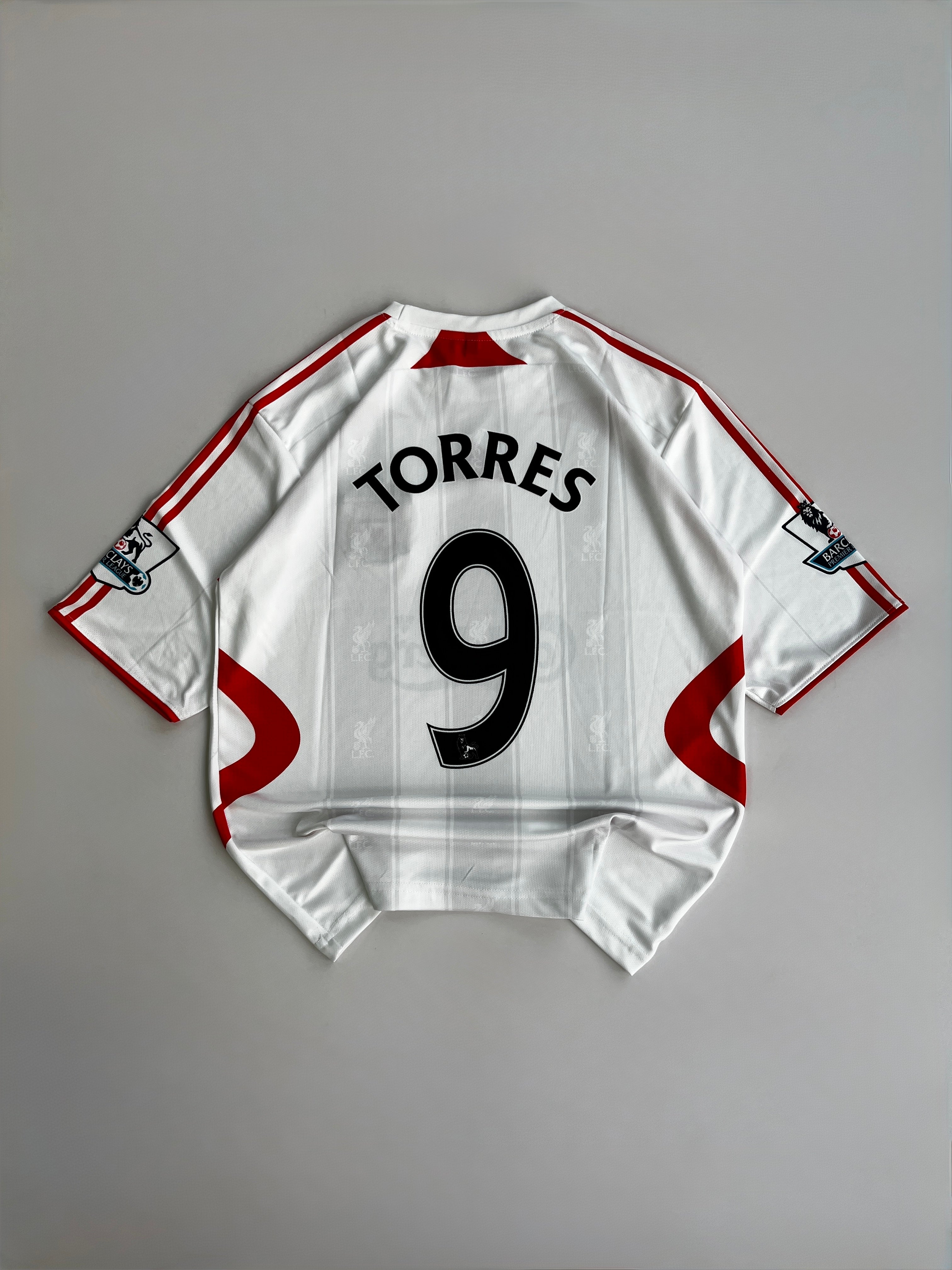 TORRES 9 LIVERPOOL 2007/08 RETRO AWAY KIT FIVE SLEEVE EMBROIDERY