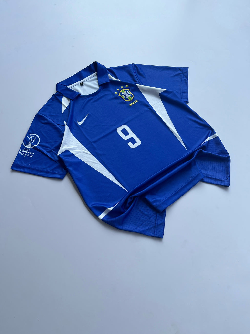 RONALDO 9 BRAZIL 2002 WORLD CUP RETRO AWAY KIT EMBROIDERY
