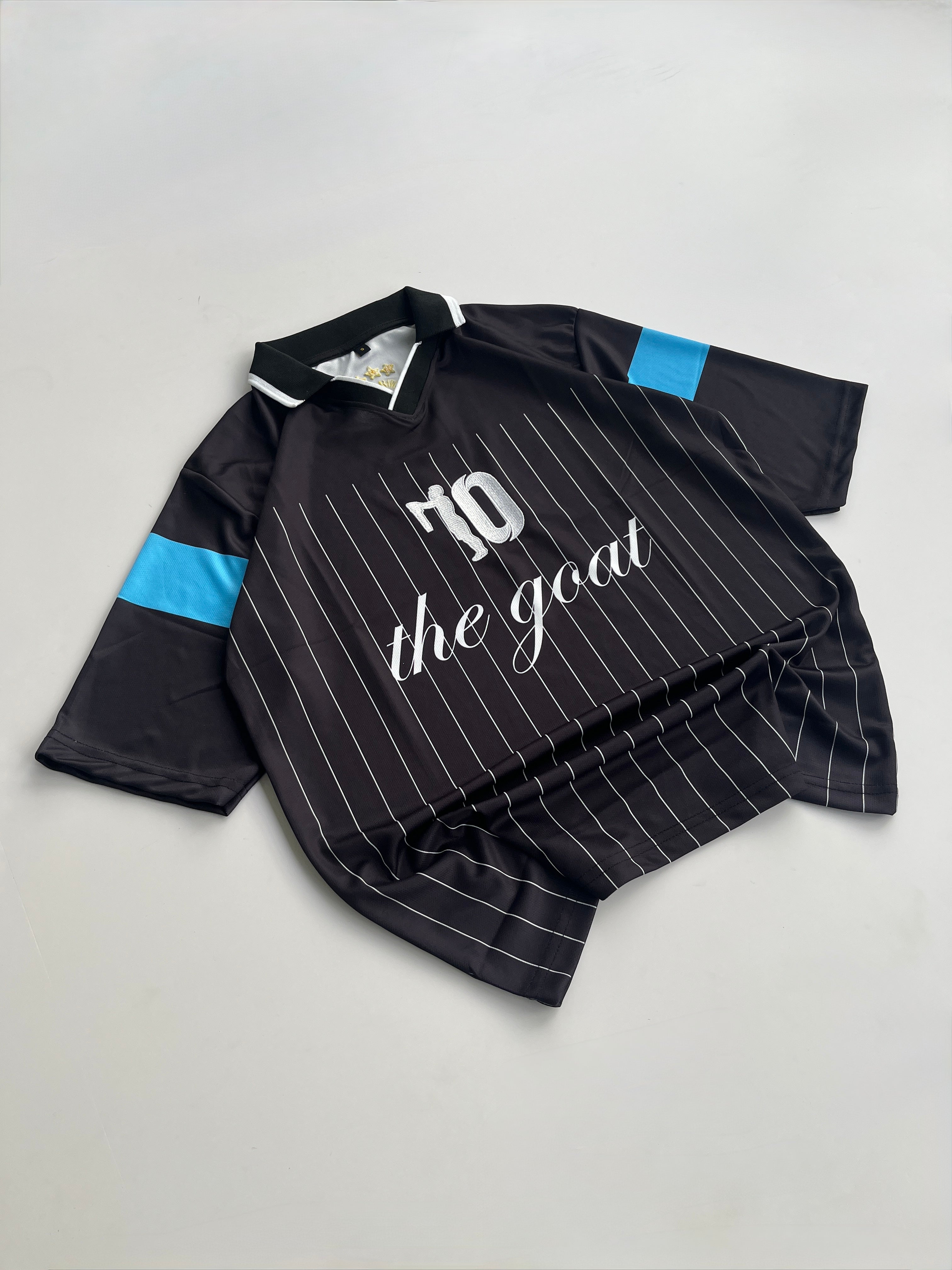 LIONEL MESSI BLACK “GOAT” SPECIAL EDITION JERSEY FIVE SLEEVE POLO EMBROIDERY