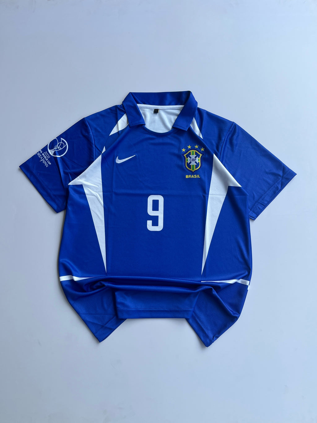RONALDO 9 BRAZIL 2002 WORLD CUP RETRO AWAY KIT EMBROIDERY