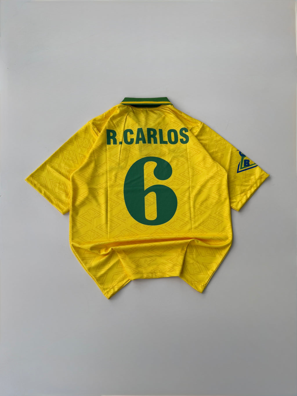 R.CARLOS 6 BRAZIL 1991/93 RETRO HOME KIT EMBROIDERY FIVE SLEEVE POLO