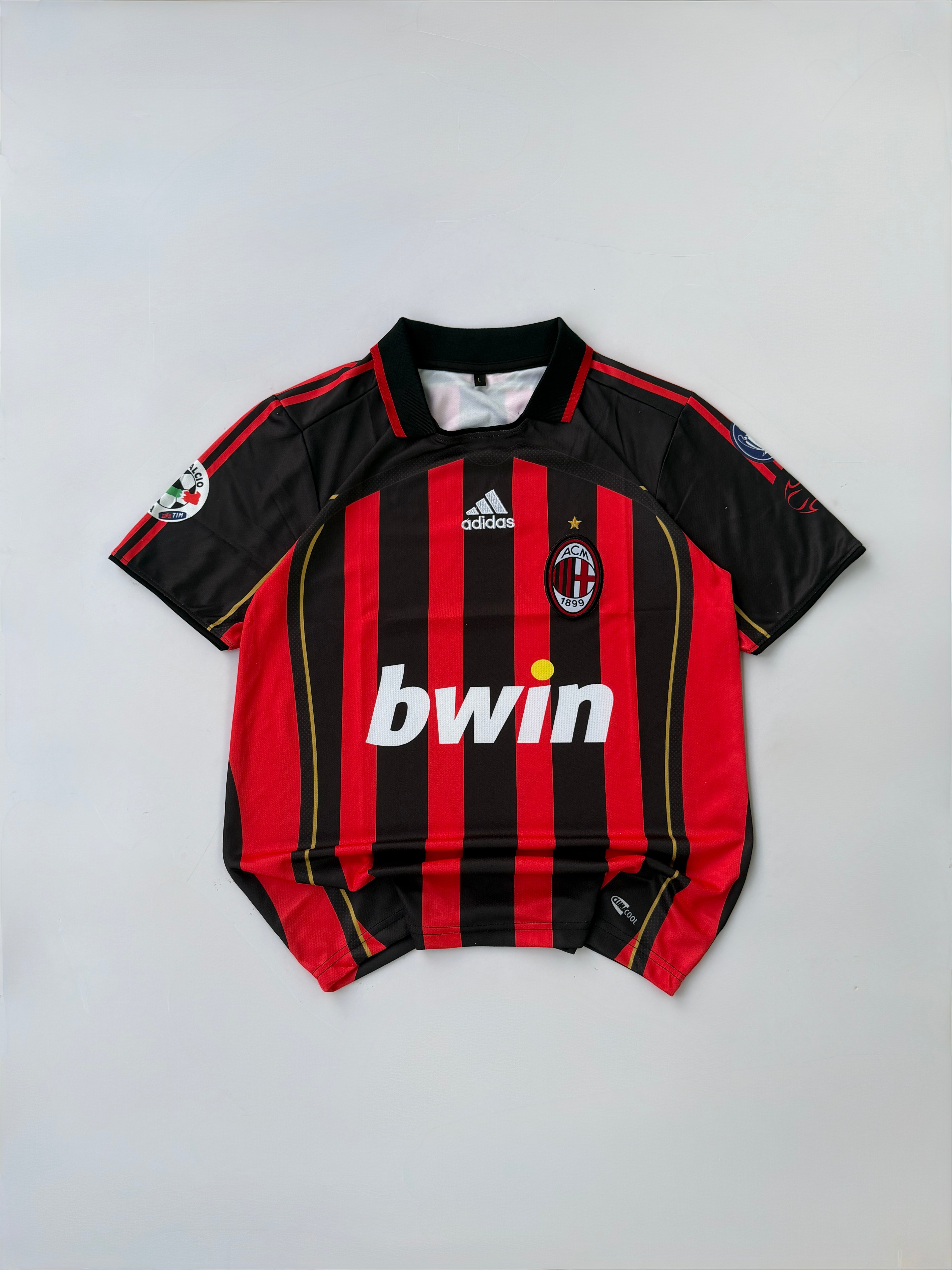 MALDINI 3 ACMILAN 2006/07 RETRO HOME KIT EMBROIDERY COLLER