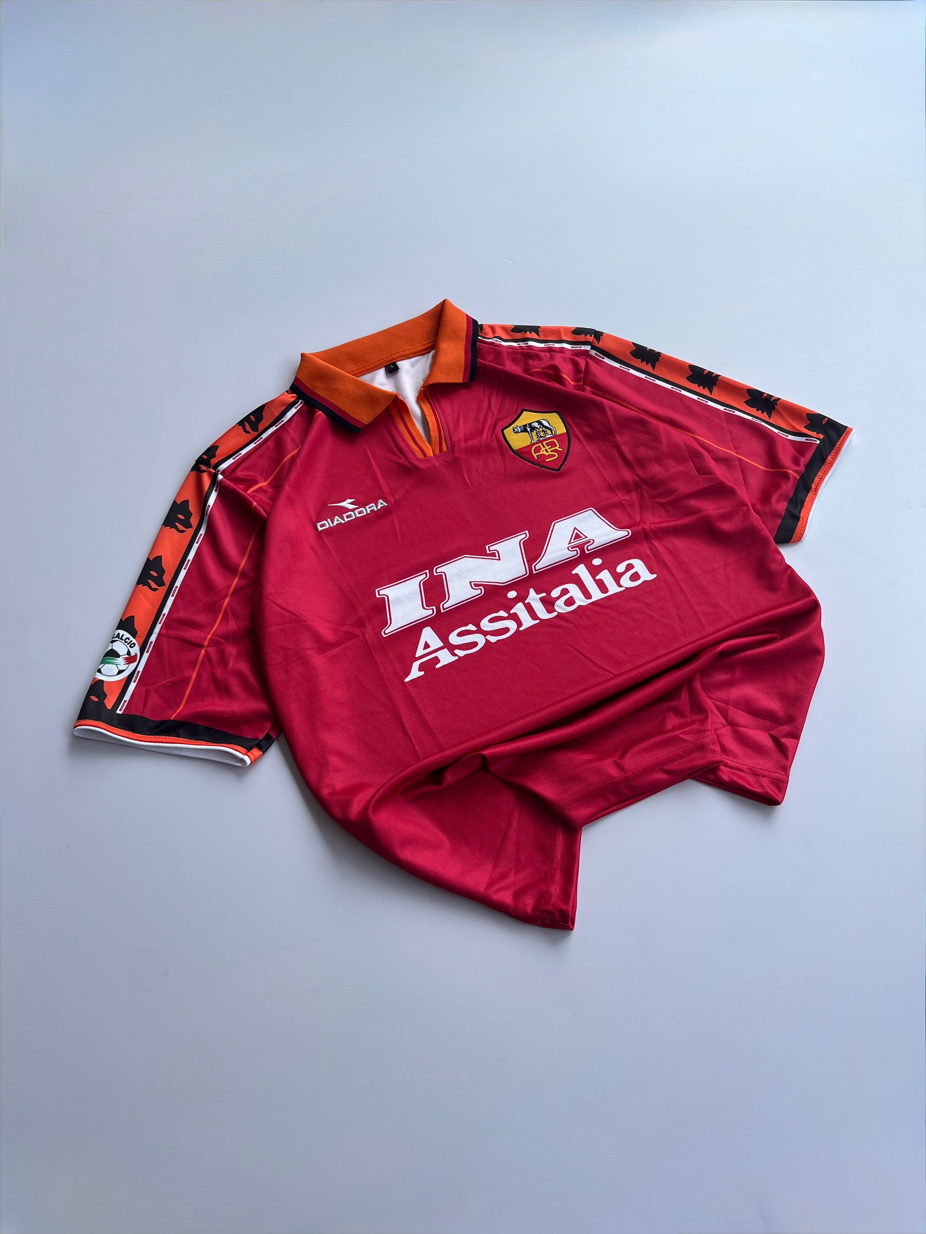 TOTTI 10 AS ROMA 1998/99 RETRO HOME KIT FIVE SLEEVE EMBROIDERY POLO