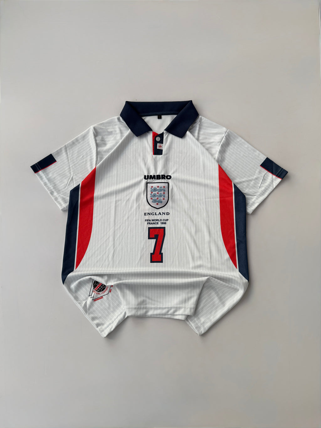 BECKHAM 7 ENGLAND 1998 WORLD CUP RETRO HOME KIT EMBROIDERY POLO